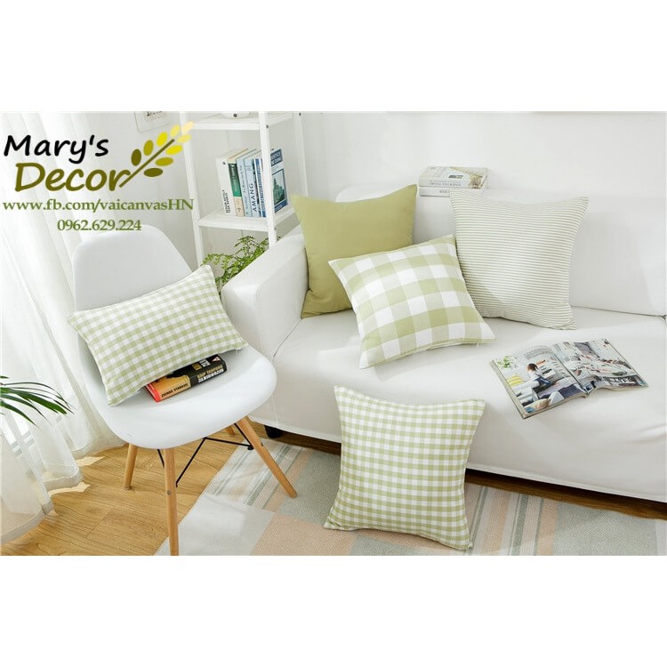 Gối tựa sofa Mary Décor - họa tiết Caro lá mạ trắng nhỏ