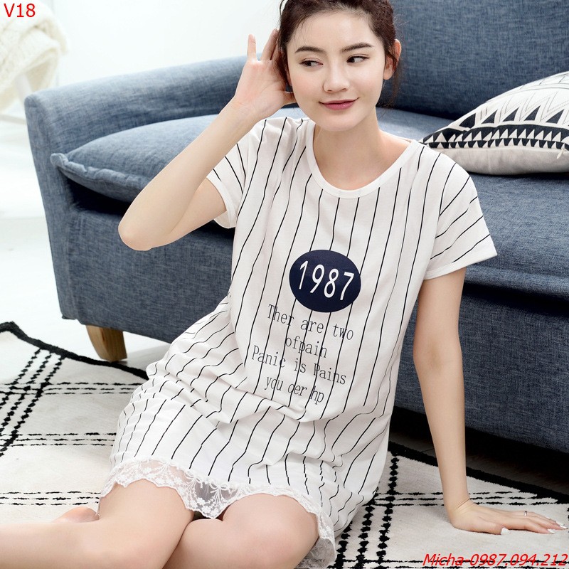 Váy trắng kẻ sọc phối ren - Micha V18