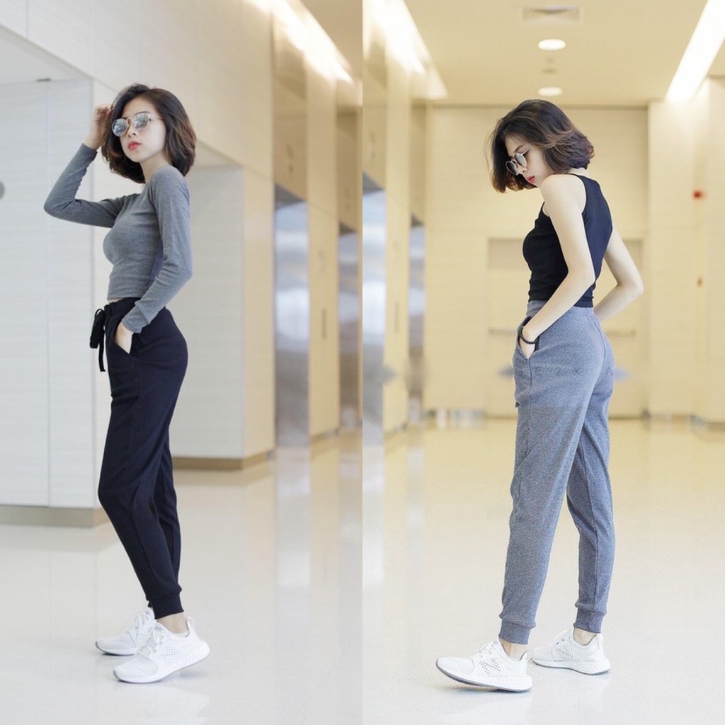 Quần jogger cao cấp - quần jogger cho nữ len tăm bo gấu thể thao cá tính chất co giãn