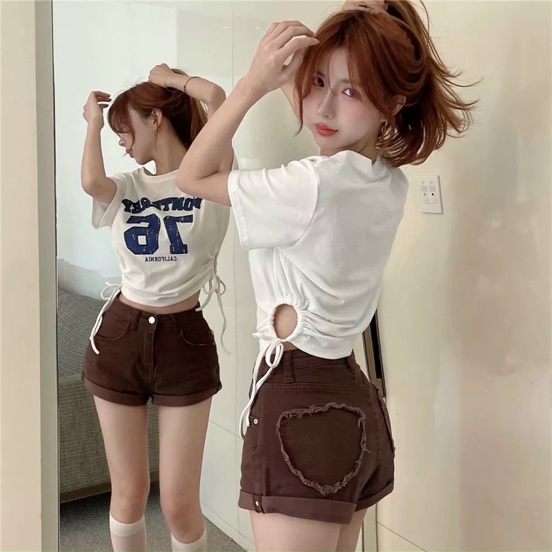 Áo thun croptop dây rút hai bên eo 76 GB  alohashop91