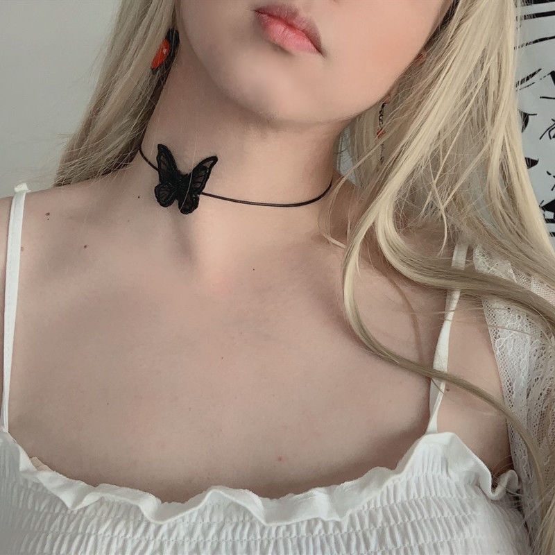 Vòng Cổ Phối Ren Hình Bướm Xinh Xắn Phong Cách Retro