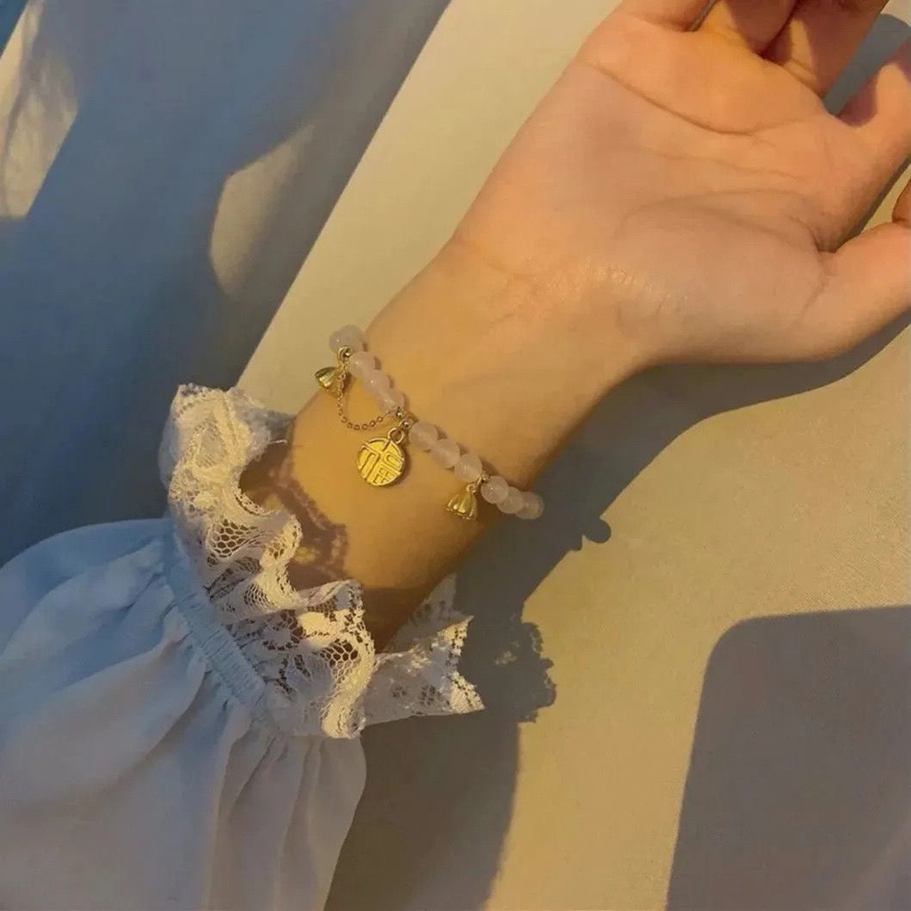 Vòng tay nữ dễ thương tone màu pastel xinh xắn dạng hột có chuông mẫu mới đơn giản lolita VT76