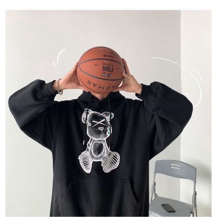 Áo Hoodie Nỉ Bông Unisex Tay Dài Túi Bụng Gấu Teddy