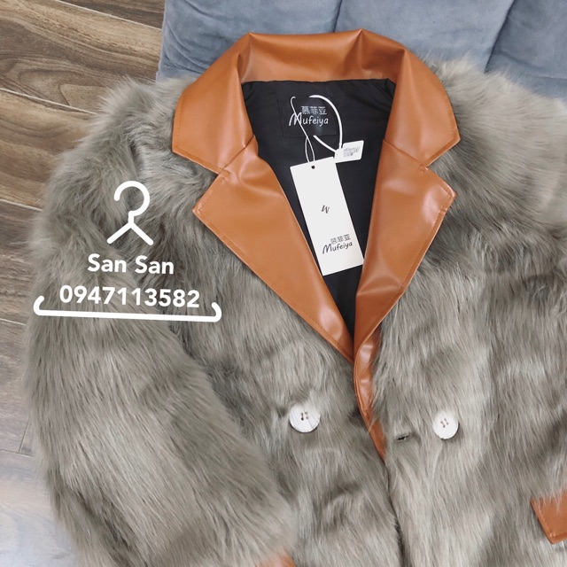 Áo khoác lông phối viền da