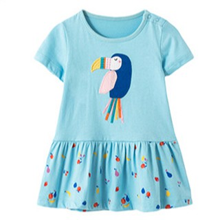 Mã S0672 váy đuôi cá thêu đắp hình con vẹt xanh của Liltte maven cho bé gái