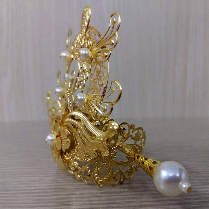 Kim quan họa tiết hoa kêt hợp cánh chim cách điệu cosplay nhân vật cổ trang