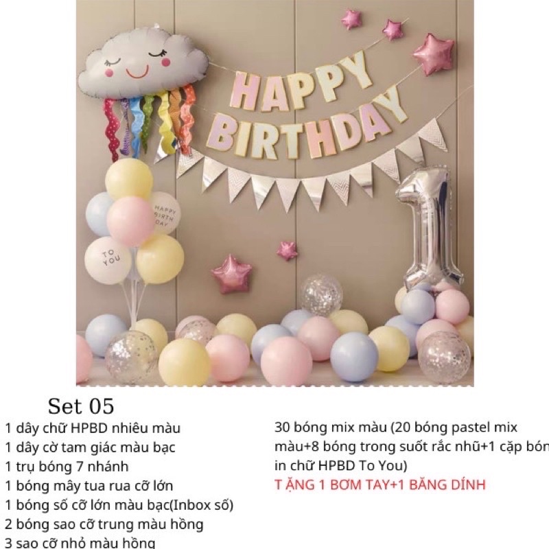 Sét bóng sinh nhật cho bé trai, sinh nhật cho bé gái Tặng kèm trụ 7 nhánh