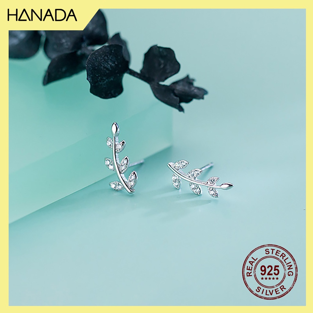 Bông Tai Bạc 925 Hanada Lá Đá 0480 E15