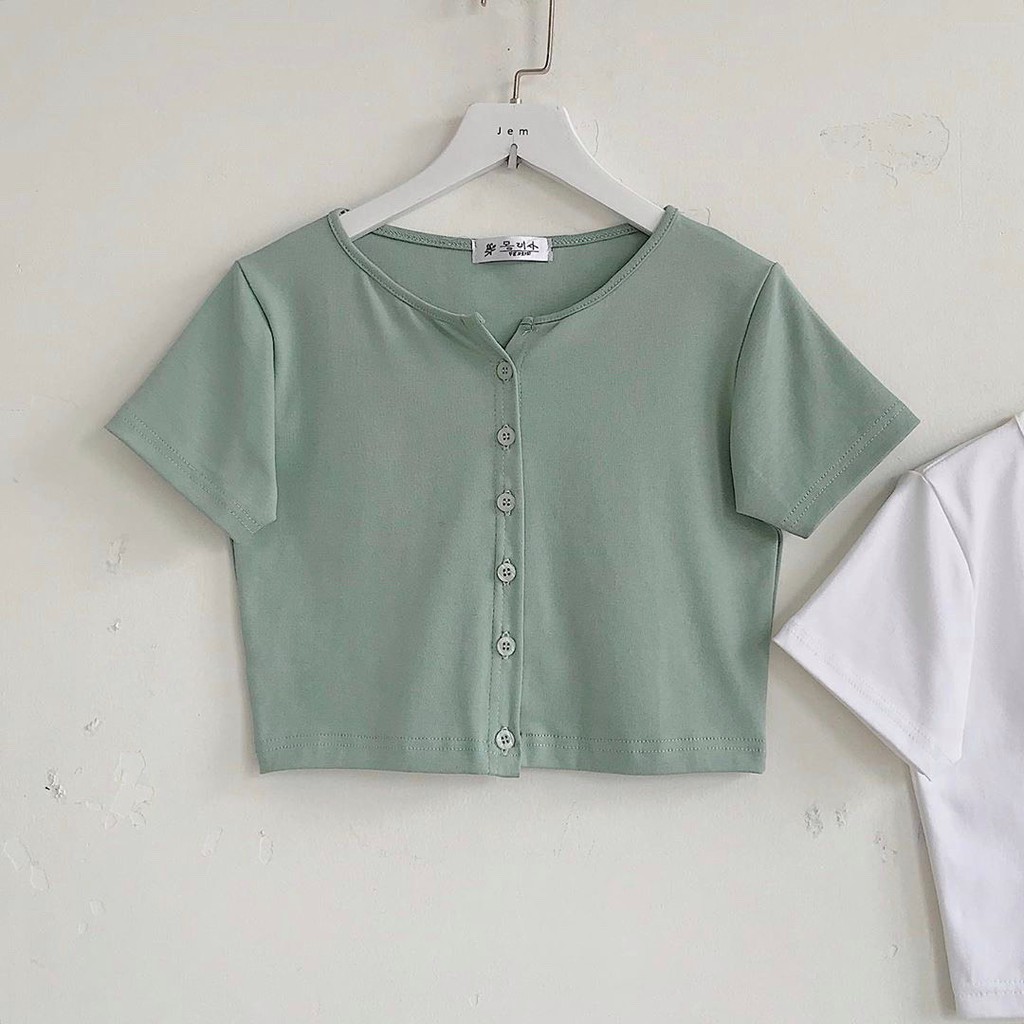 [Mã FAMAYWA giảm 10K đơn 50K] Áo Thun Croptop Body 6 Cúc Dọc 3 Màu AT24 | BigBuy360 - bigbuy360.vn