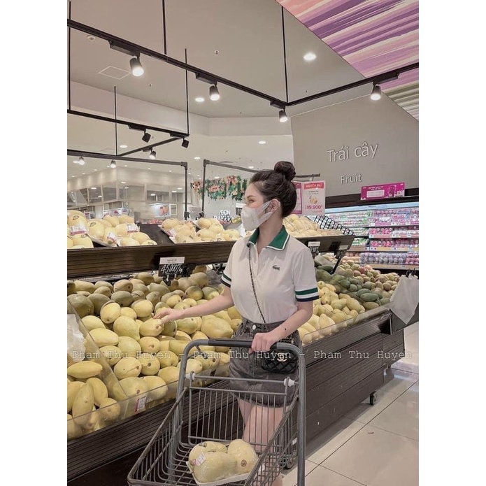 Áo polo trắng phối cổ xanh cho nữ