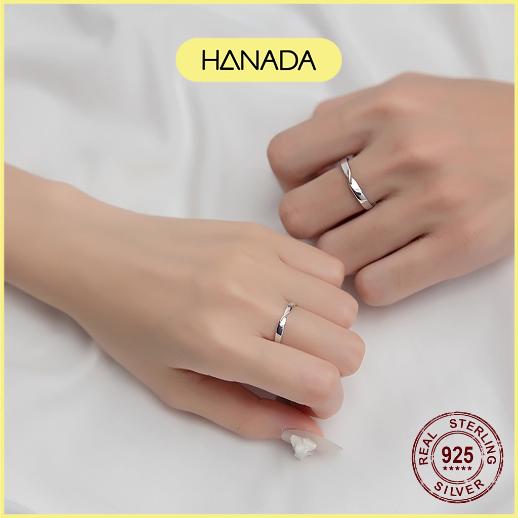 Nhẫn Đôi Bạc 925 Hanada Set Nhẫn Cặp Vô Cực Trơn Đơn Giản Nam Nữ 1040 M16
