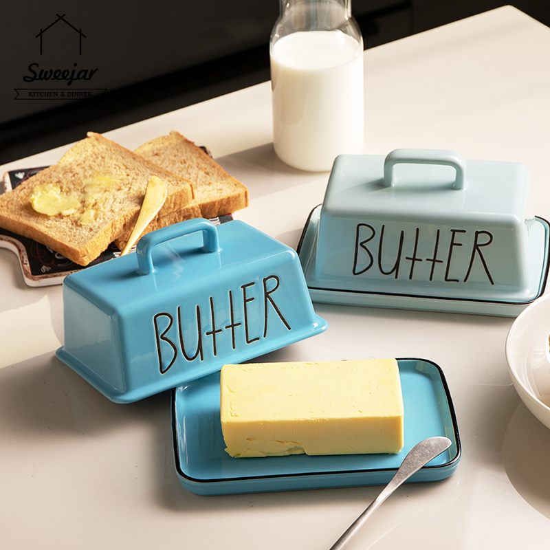 Đĩa đựng bơ Sweejar có nắp đậy có tay cầm trang trí chữ butter sức chứa lớn tiện dụng