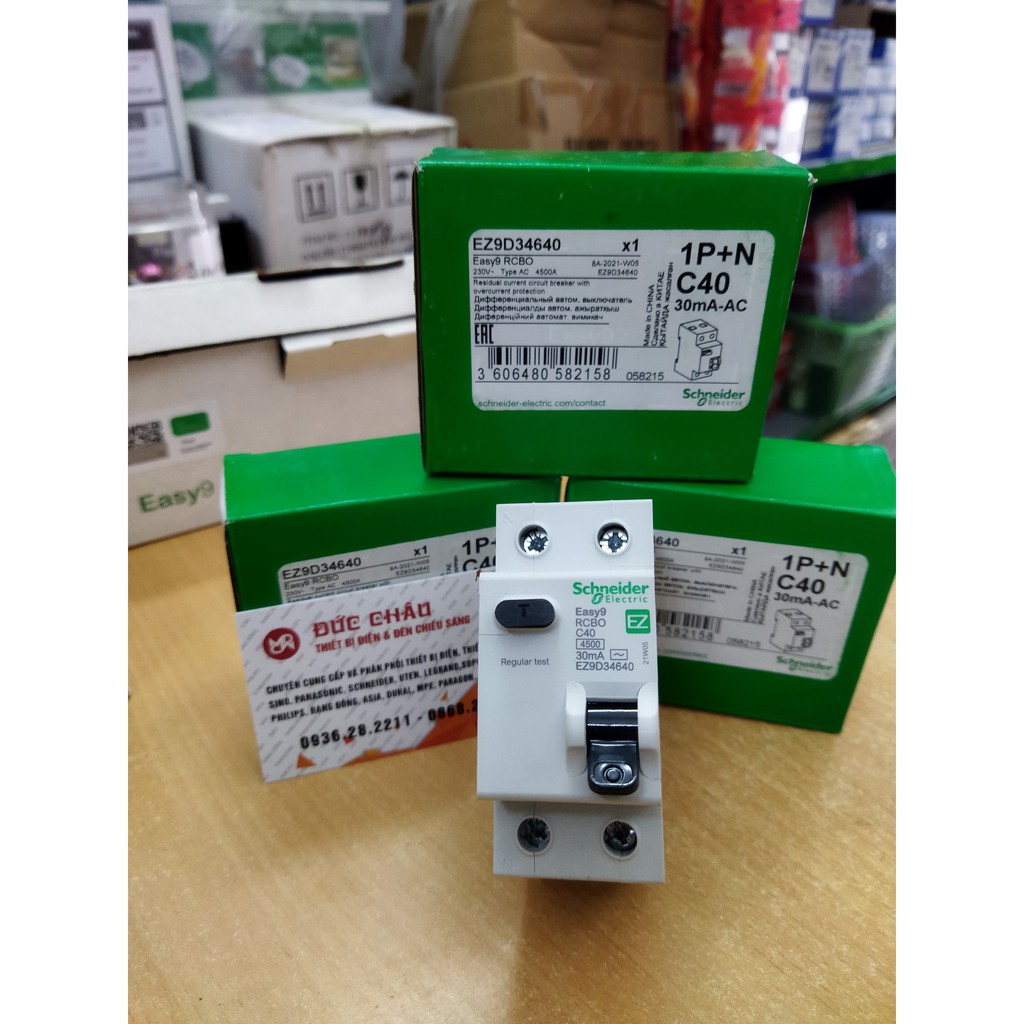 Át chống giật, chống rò RCBO 1P+N nhiều công suất Easy9- Schneider cam kết chính hãng bảo hành 1 năm