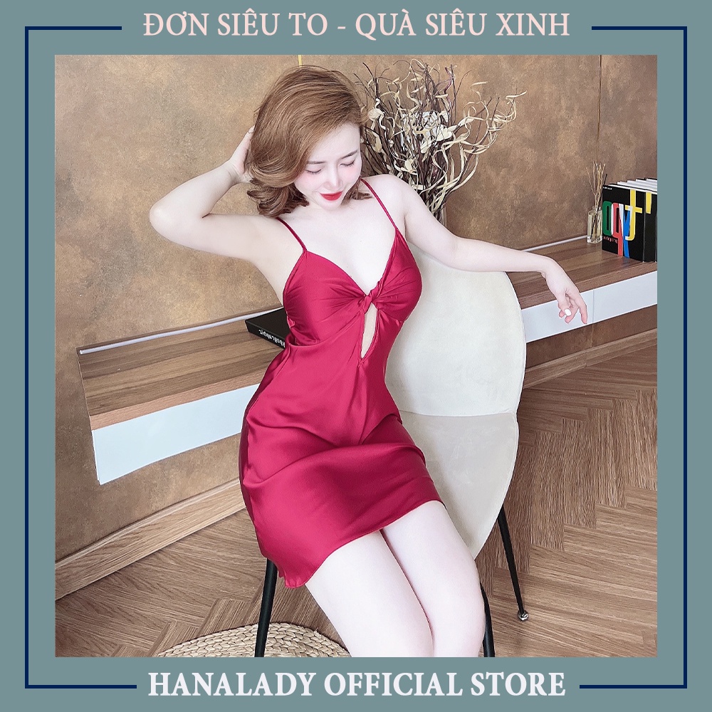 Váy ngủ lụa đầm ngủ 2 dây xoắn ngực quyến rũ kèm quần sexy V499