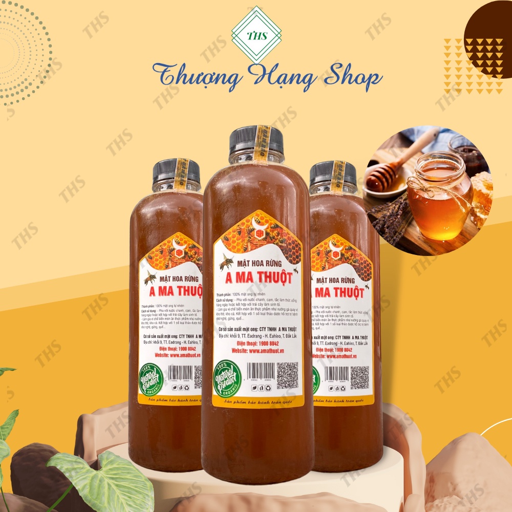 Mật Ong Hoa Rừng 100% Nguyên Chất Chai 1L (1.5kg) - Đặc sản rừng A Ma Thuột [ Tặng Nấm Linh Chi ]