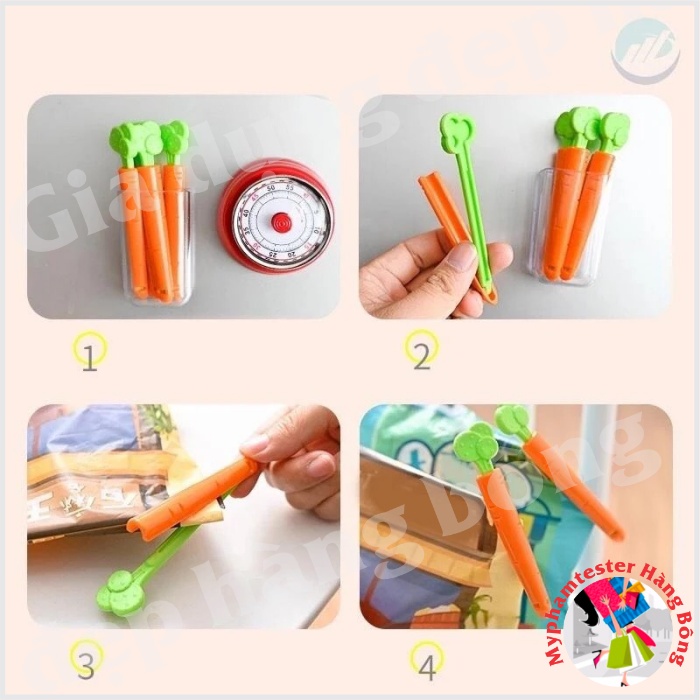 Bộ 5 kẹp miệng túi kèm hộp cắm dán nam châm, hàng xuất Nhật