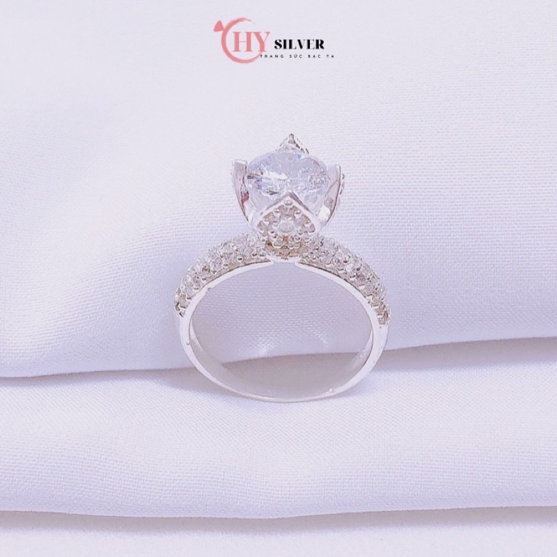 Nhẫn bạc ta nạm đá cao nhẫn công chúa hình bông hoa tuy líp tuylip nhẫn nữ bạc thật giá rẻ CHY Silver