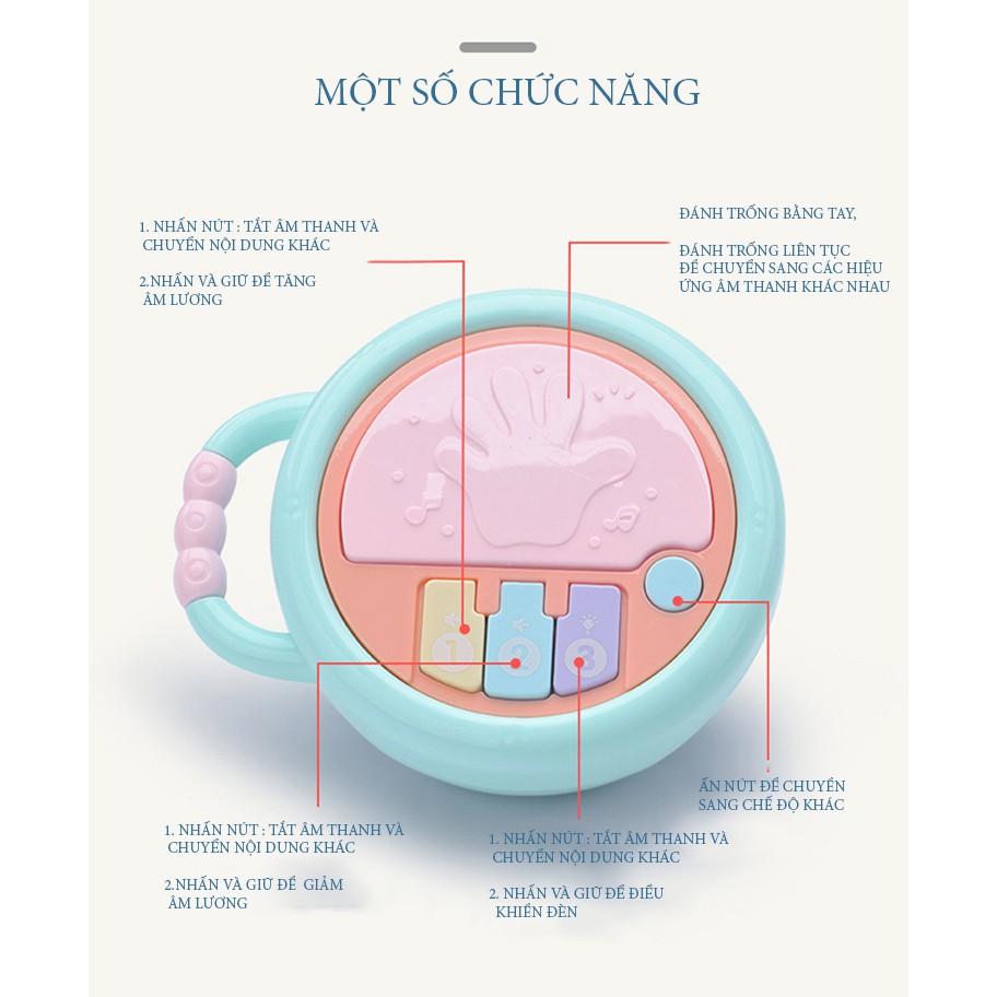Đồ Chơi Âm Nhạc Cầm Tay Đa Năng Có Âm Thanh và Đèn Cho Bé, Đồ Chơi Giúp Bé Cảm Nhận Âm Thanh, Phát Triển Não Bộ 0-3 Tuổi