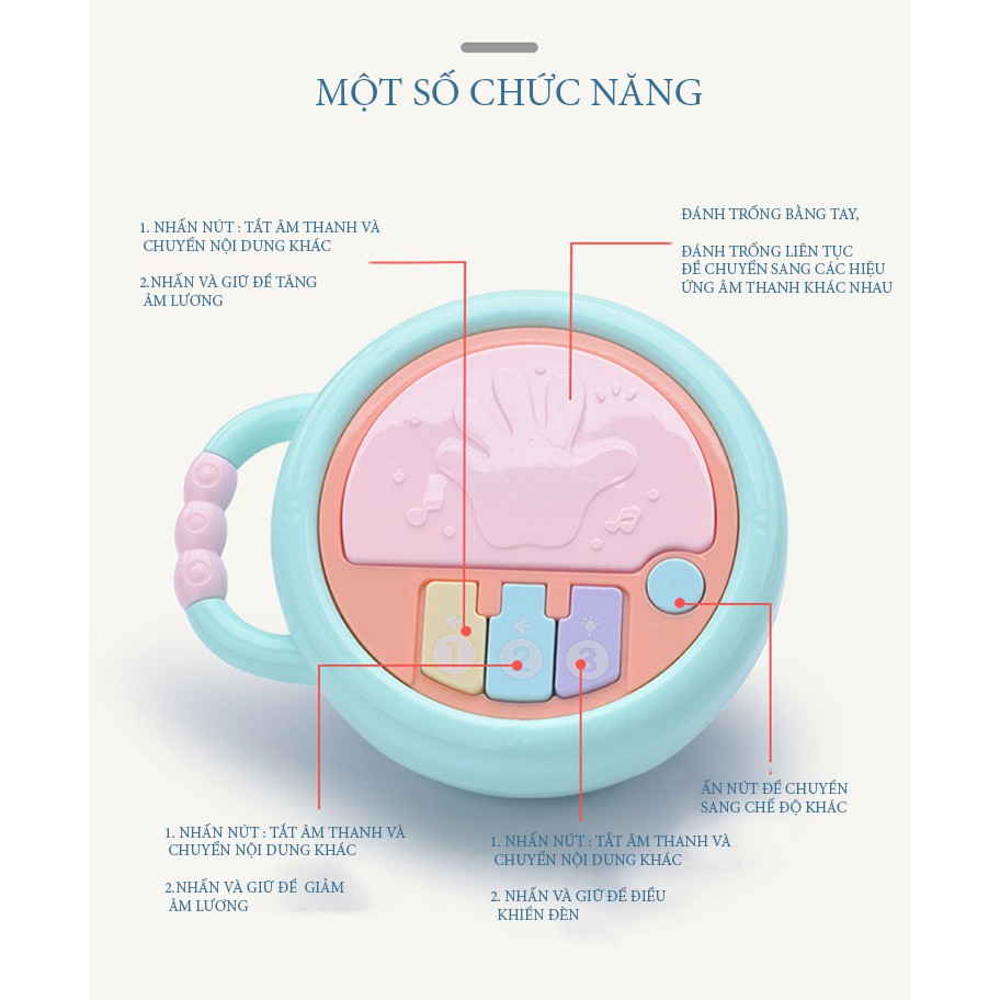 Đồ Chơi Âm Nhạc Cầm Tay Đa Năng Có Âm Thanh và Đèn Cho Bé, Đồ Chơi Giúp Bé Cảm Nhận Âm Thanh, Phát Triển Phản Xạ 0-3tuổi