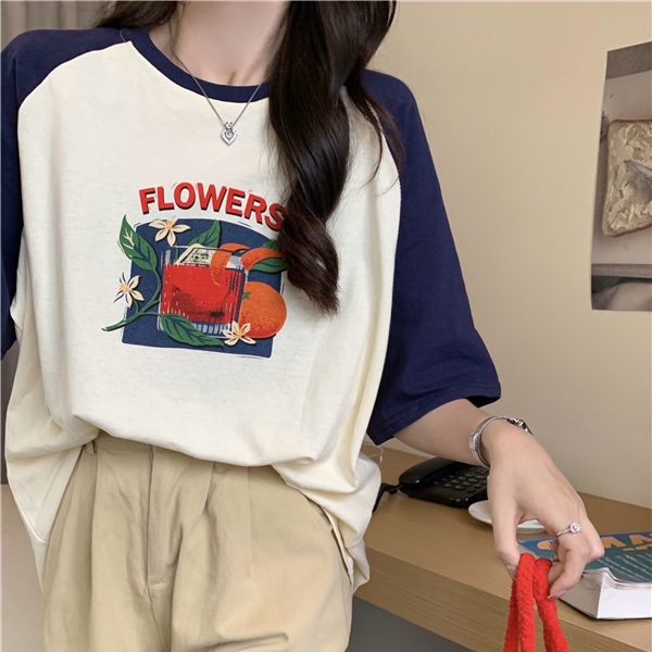 Áo thun nữ BH tay ngắn dáng rộng phong cách Hàn Quốc màu sắc