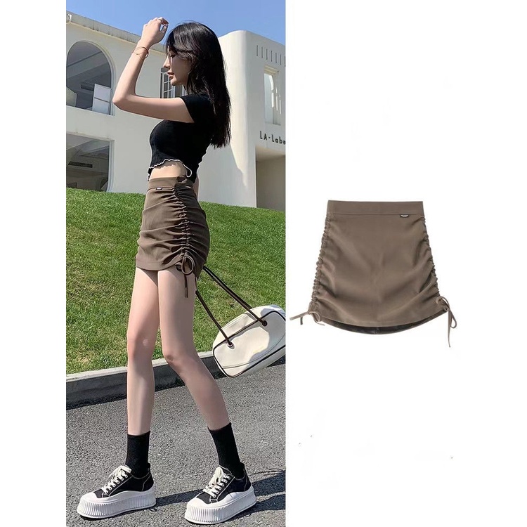Jiashucheng Chân Váy Ngắn Dáng Chữ a Lưng Cao Phối Dây Rút Thời Trang Mùa Hè Cho Nam Và Nữ