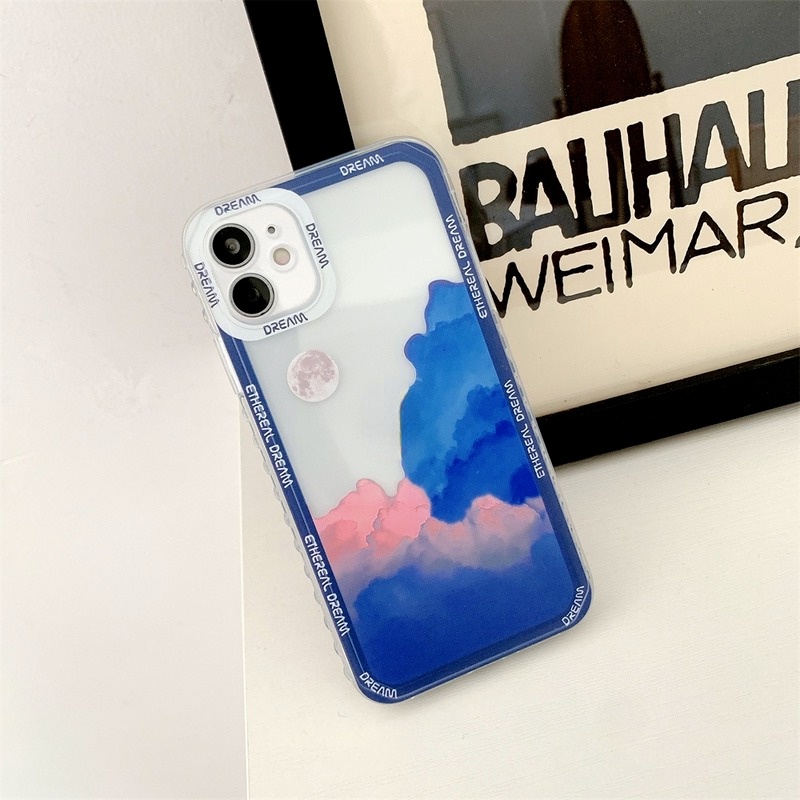Ốp Điện Thoại Mềm Chống Sốc Họa Tiết Đám Mây Và Mặt Trăng Phong Cách Retro Cho iPhone 13 11 12 Pro Max X XR XS 7 8 Plus