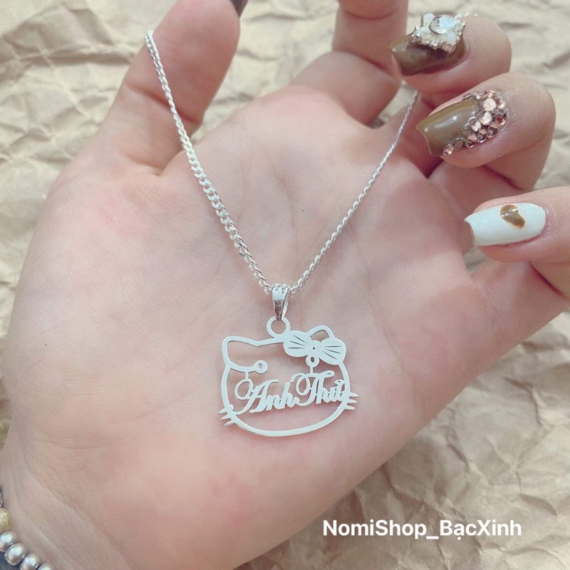 Dây chuyền mặt mèo nơ khắc tên mẫu mới cho bé gái Mainomi Shop Bạc Xinh