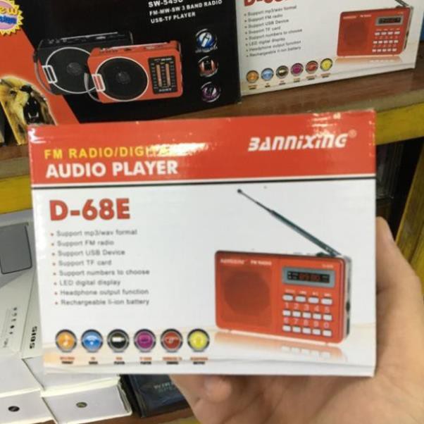 Đài radio FM D68E,có thẻ nhớ usb,tặng thêm pin,âm thanh chất lượng bắt sóng tốt  BH 6 tháng đổi mới thiết kế nhỏ gọn