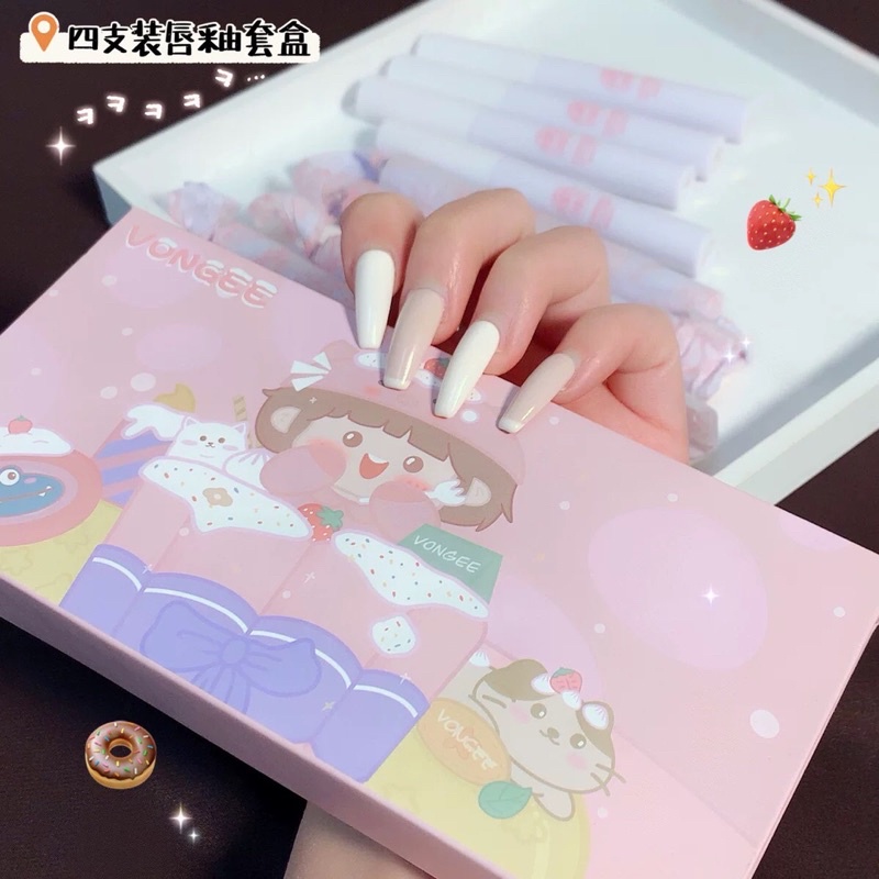 🍓VONGEE🍓Set 4 thỏi son kem lì lâu trôi nội địa trung