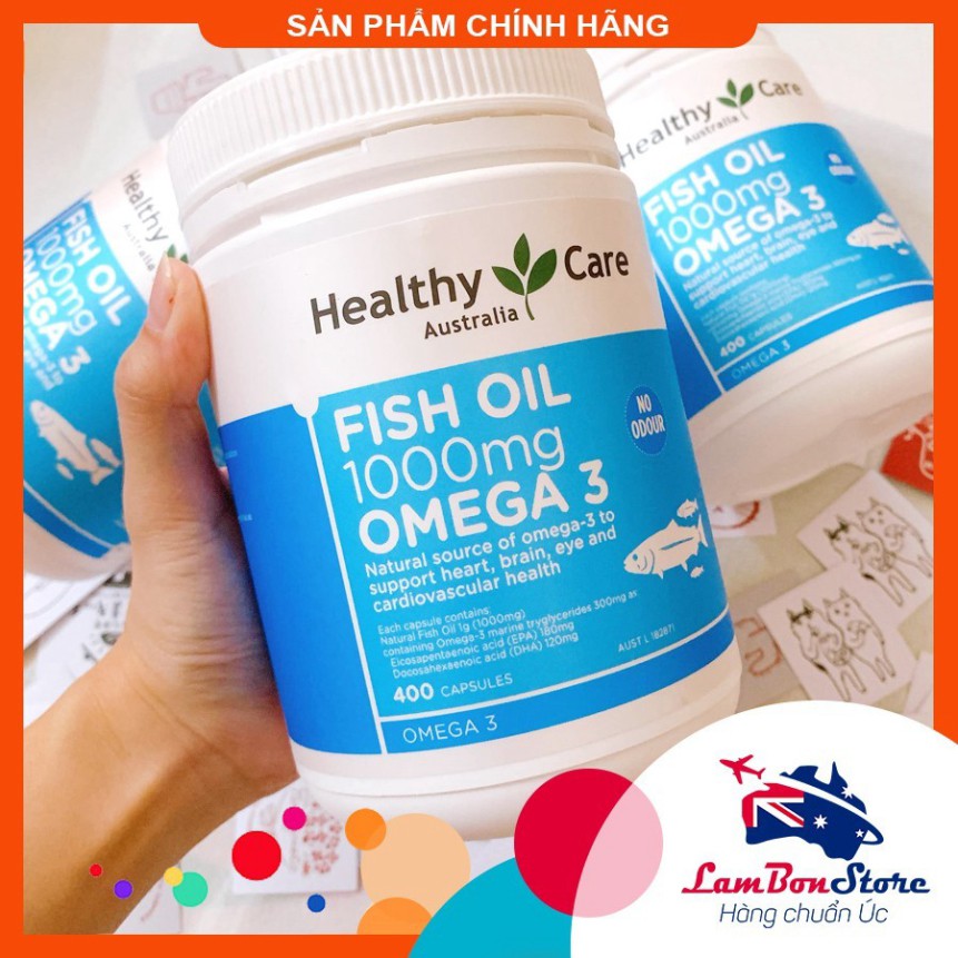 [Tem CHEMIST] Viên uống Dầu cá tự nhiên Fish Oil Healthy Care Omega-3 1000mg 400 viên của Úc