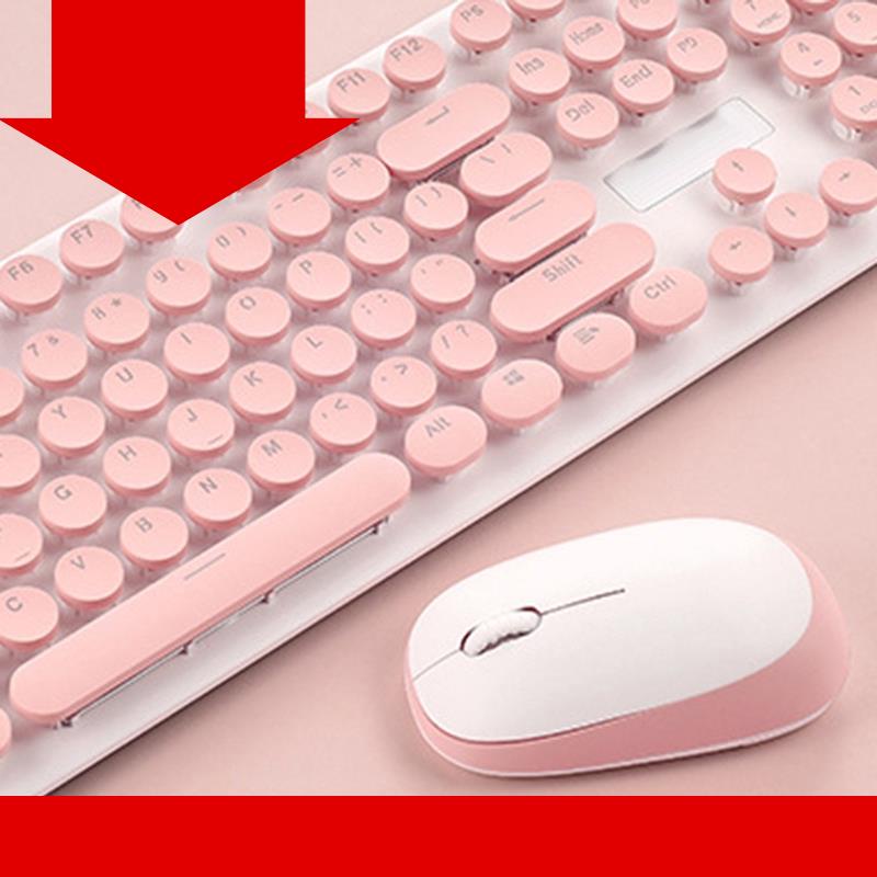 Bộ Bàn Phím Và Chuột Máy Tính Không Dây Retro Punk Pink 2.4g