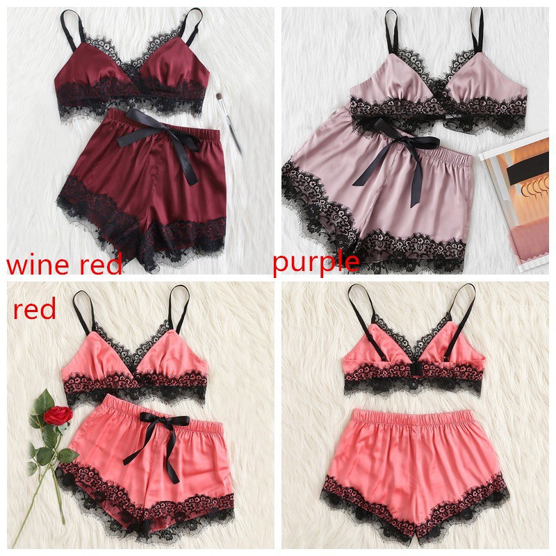 Bộ đồ ngủ lụa viền ren gợi cảm cho nữ