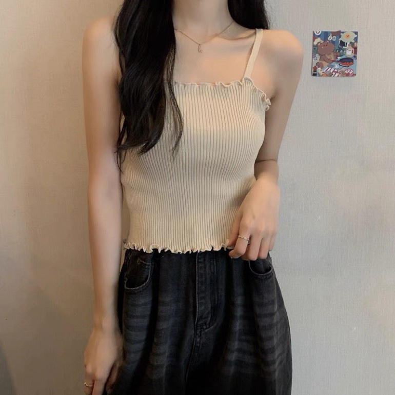 Áo 2 Dây LUHAZO len Croptop Sợi Bún Thun Gân Đẹp Ôm body chuẩn DK4T103