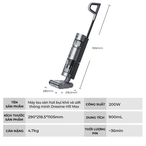 Máy Lau Sàn Hút Bụi Không Dây Cầm Tay Dreame H11 MAX - Bản Quốc Tế - BH 12 tháng