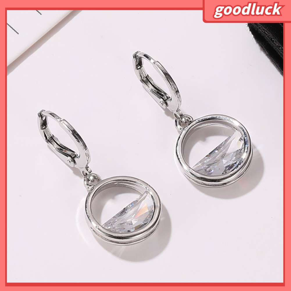 Set Dây Chuyền + Đôi Khuyên Tai Mặt Tròn Đính Đá Thời Trang Cho Nữ