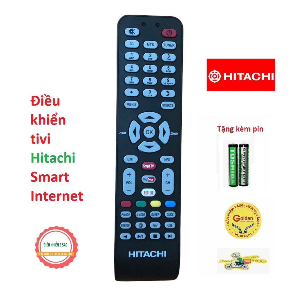 Điều khiển tivi Hitachi chính hãng chức năng smart internet loại tốt zintheo máy - tặng kèm pin chính hãng