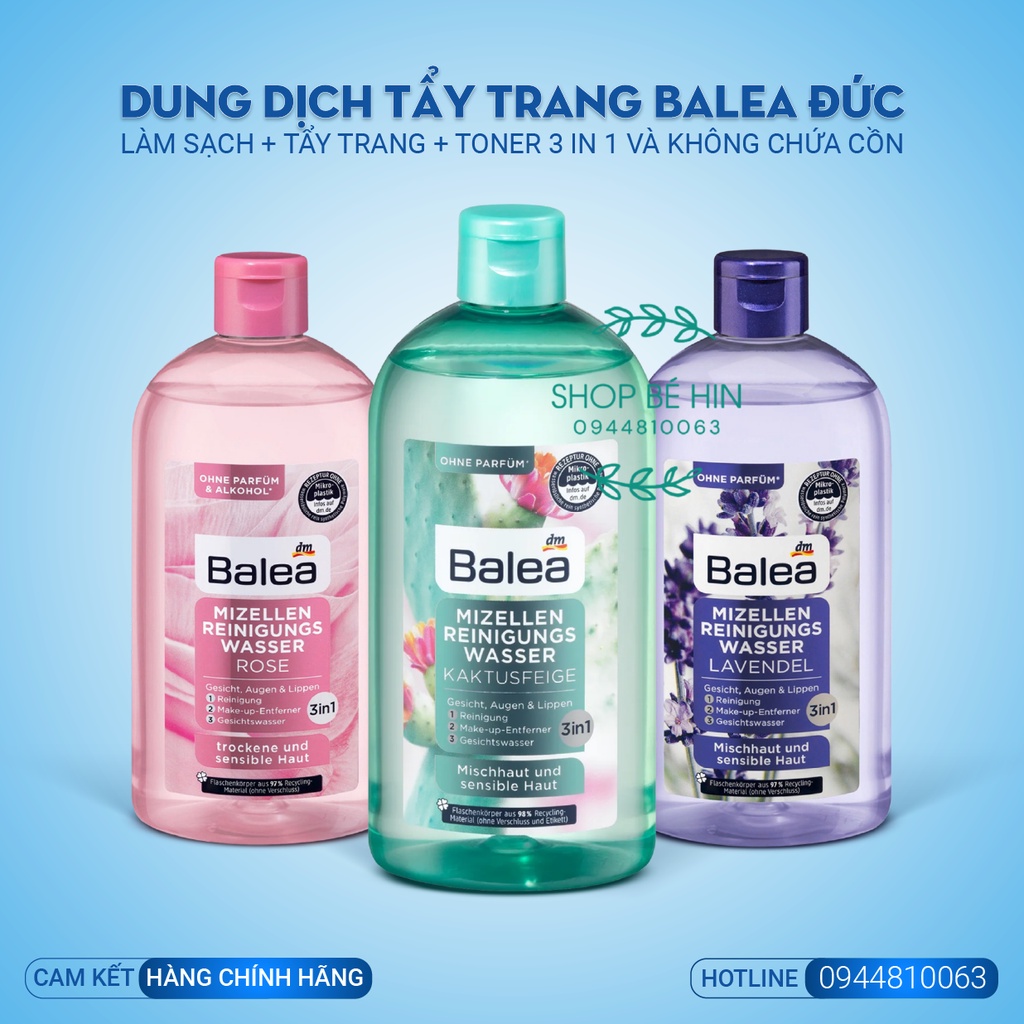 Dung dịch tẩy trang Balea 3 in 1, nước tẩy trang làm sạch sâu nhưng vẫn giữ được độ PH cân bằng cho da