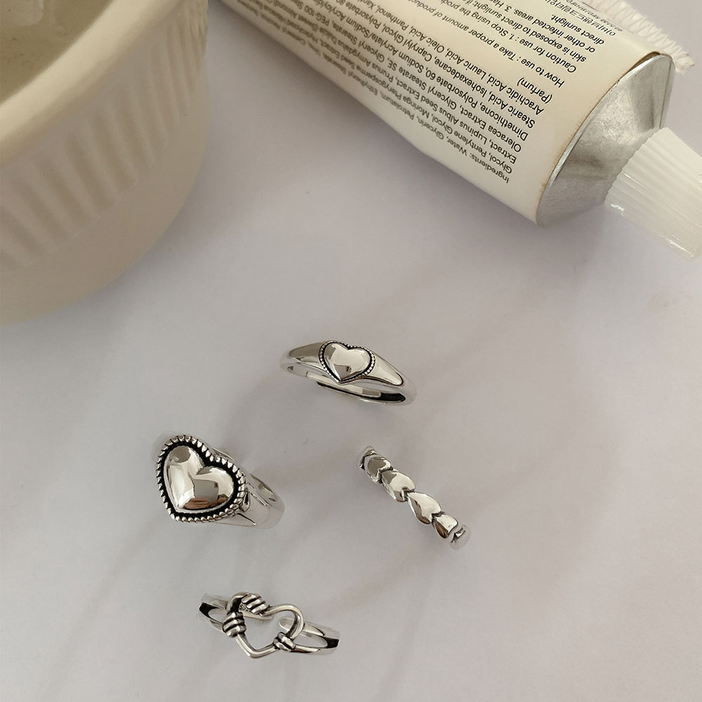 S925 chiếc nhẫn hình trái Tim có thể điều chỉnh kích cỡ của một chiếc nhẫn thời trang trang trí Yanqueens Quà tặng phụ kiện