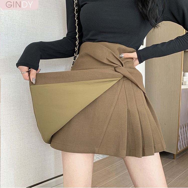 Chân váy nữ công sở ngắn chữ A GINDY phối nơ xếp ly vạt lệch thời trang hàng thiết kế V20021 | BigBuy360 - bigbuy360.vn