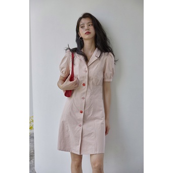 Hannah Dress đầm kaki cúc hoa nhỏ tay bồng cổ Vest thanh lịch Layla Corner - Laylaland