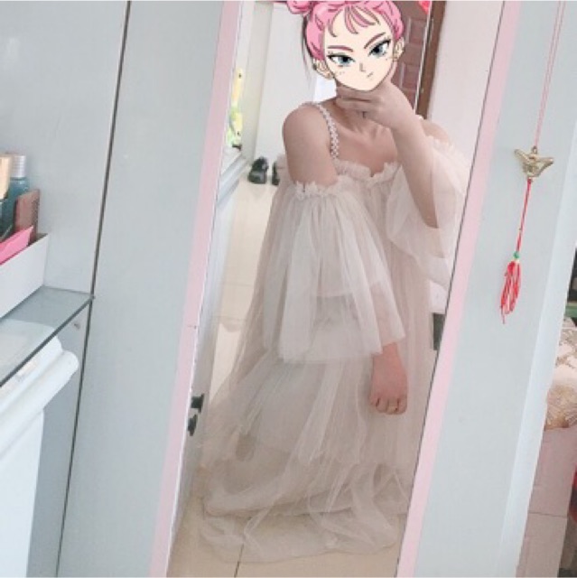 ♥️Đầm,Váy Dây Ngọc Màu Nude Ulzzang 3 TầngFzsize Maxi đi biển