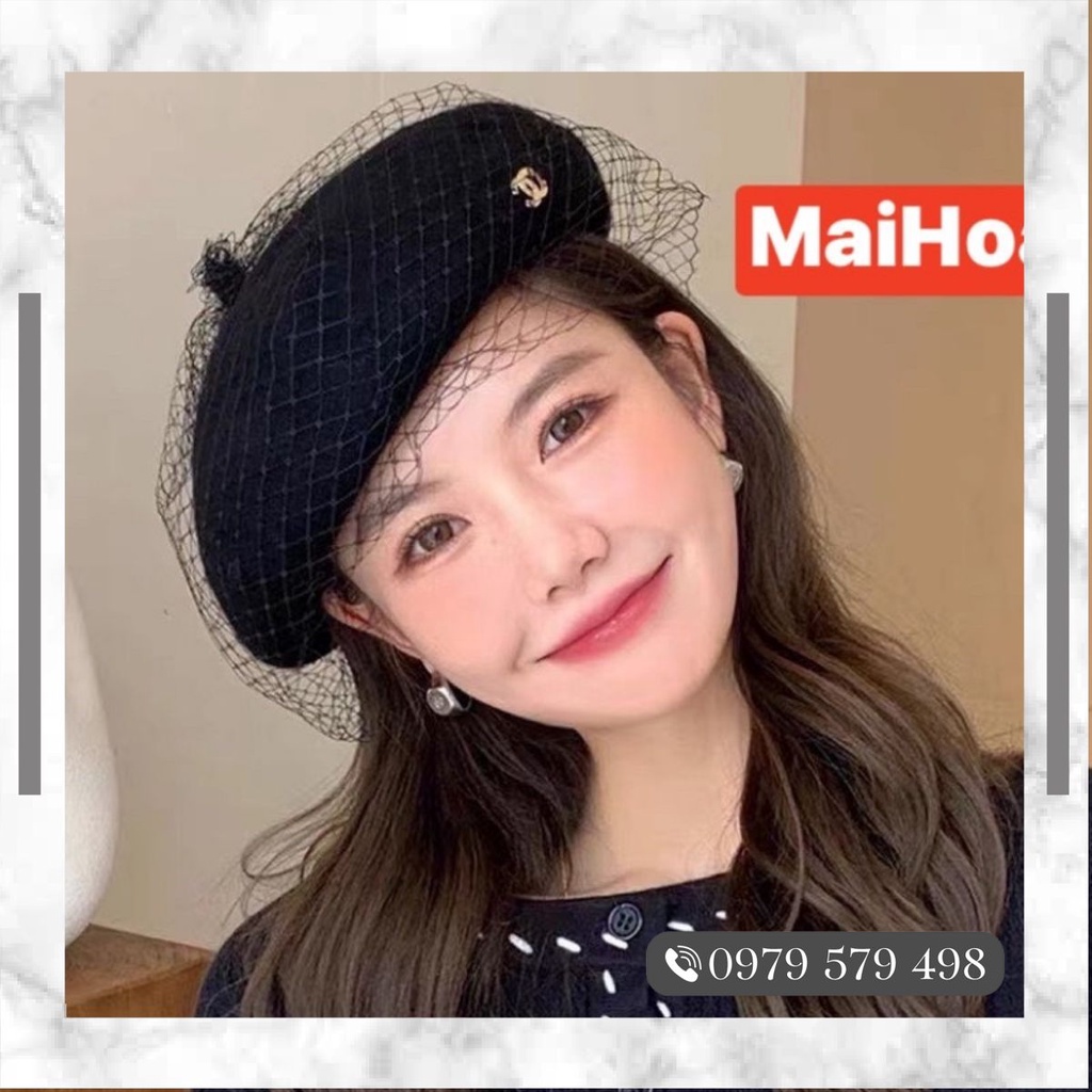 Mũ nồi dạ phối lưới gắn chữ x cho nữ