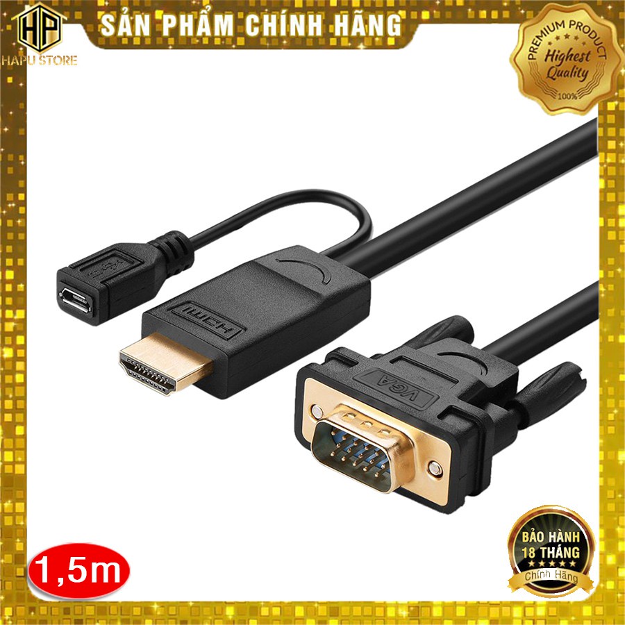 Cáp chuyển HDMI sang VGA Ugreen 30449 dài 1,5m hỗ trợ Full HD cao cấp - Hapugroup