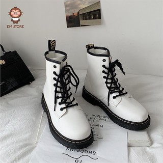GIÀY BOOTS MARTIN DA ULZZANG CAO CỔ TRẮNG ĐEN KÉO KHÓA SAU BỐT SIÊU NGẦU ĐI HỌC ĐI CHƠI ĐẾ 3,5CM