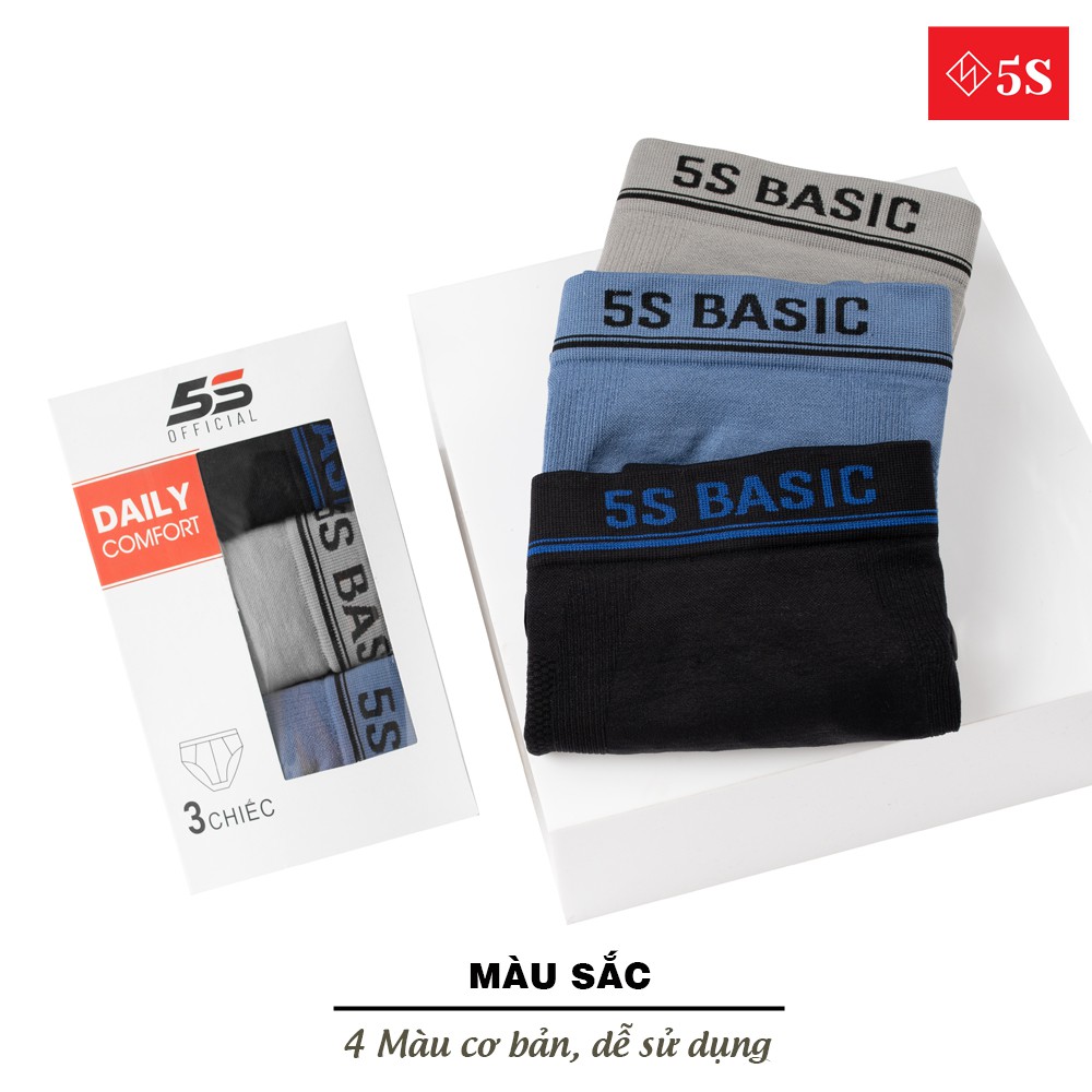 Combo 3 Quần Sịp Nam Boxer 5S (4 màu), Thiết Kế Cạp Dệt Không Đường May, Mềm Mát, Kháng Khuẩn (X3-SIP21010BOX)