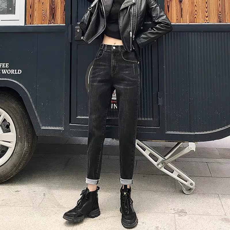 [SIZE ĐẠI 60kg~90kg] Quần jean dài BIGSIZE lưng cao tua lai, vải dày dặn co dãn mạnh, màu xám chuột đậm 3051