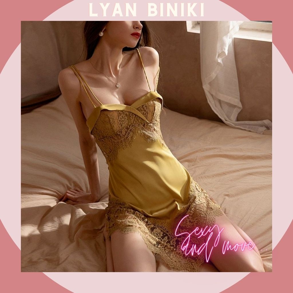 Váy ngủ đầm ngủ lụa Satin cao cấp 2 dây phối ren rexy gợi cảm LYAN BIKINI L013