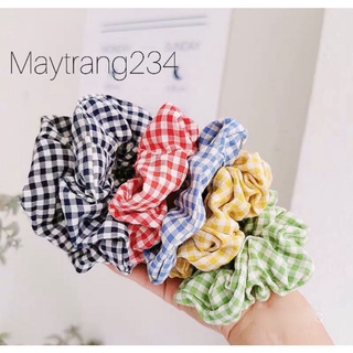 Scrunchies cột tóc vải hoạ tiết caro hàn quốc
