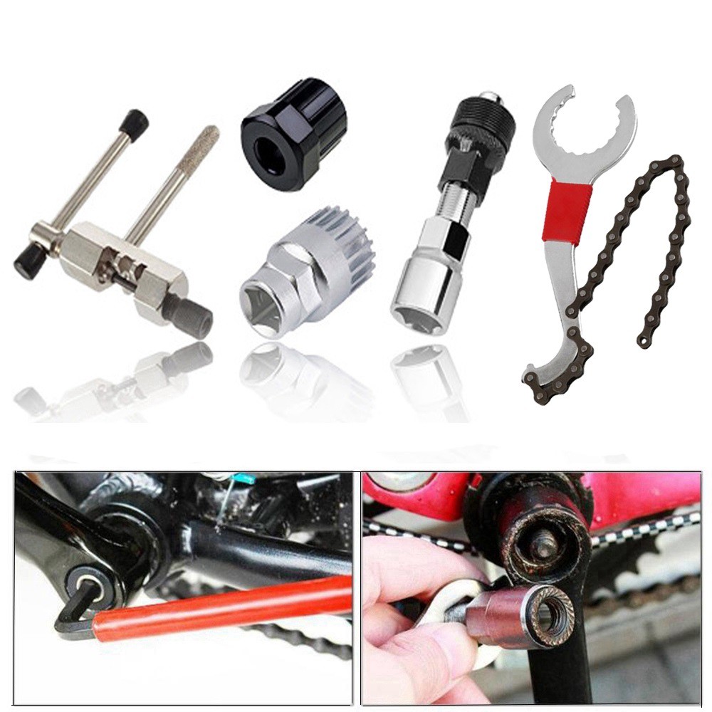 Bộ 5 dụng cụ sửa chữa xe đạp, dụng cụ tháo xích xe đạp, tháo trục bánh xe, tay quay, mở líp