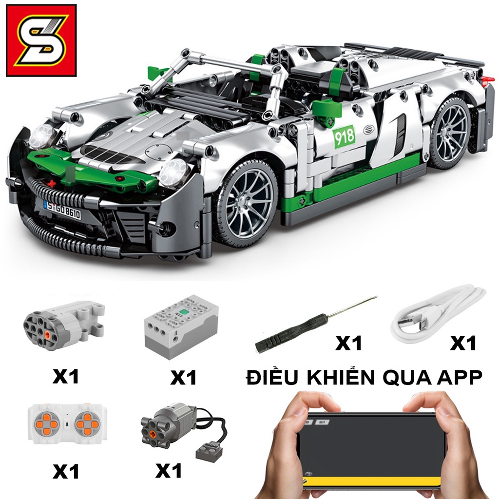 Đồ Chơi Lắp Ráp Kiểu Lego Mô Hình Siêu Xe Porsche 918 Spyder SY8610 Điều Khiển Từ Xa RC Với 1016 PCS Tỉ Lệ 1:14
